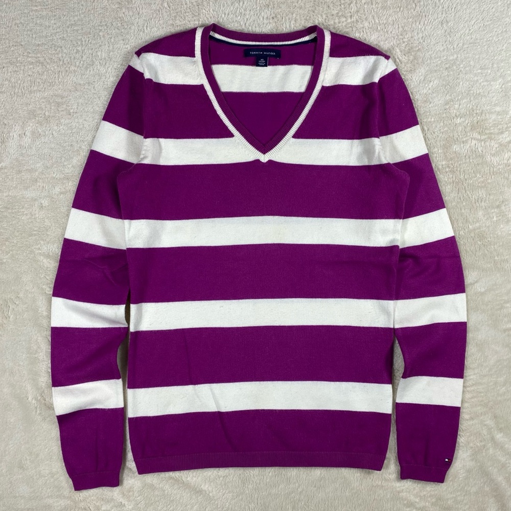 Purple & White Striped Tommy Hilfiger Sweat-shirt